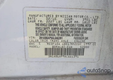 2010 Nissan Sentra 2.0 из США, поврежденный, VIN 3N1AB6AP9AL666391